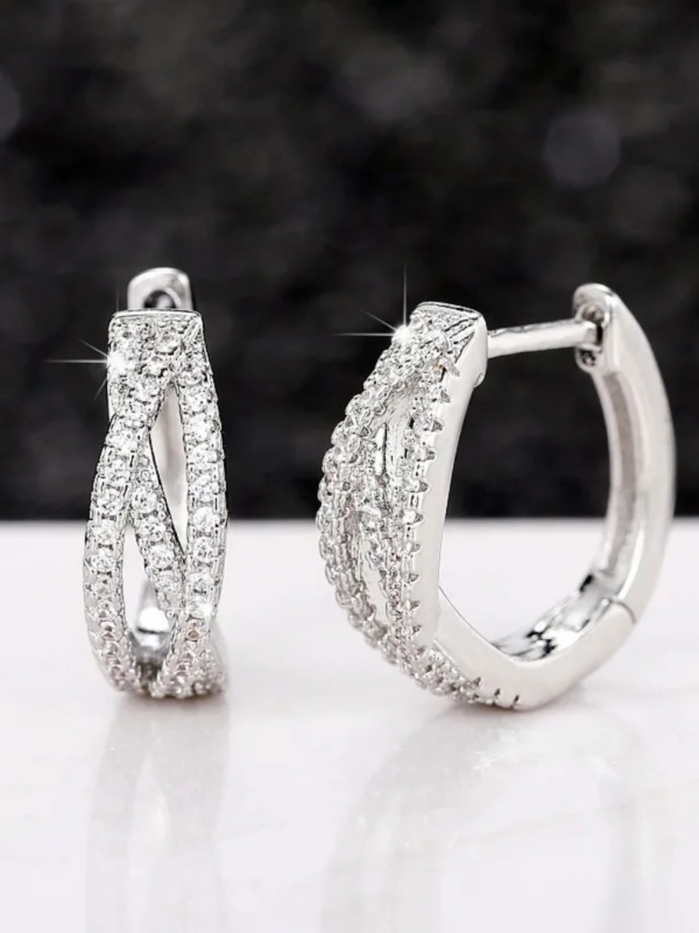 Elegant Twist Pavé Hoop Earrings - Silver